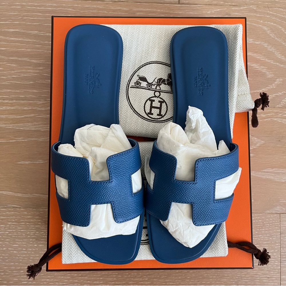 HERMÈS Oran Sandals Bleu Bleuet size EU 38.5/US 8.5